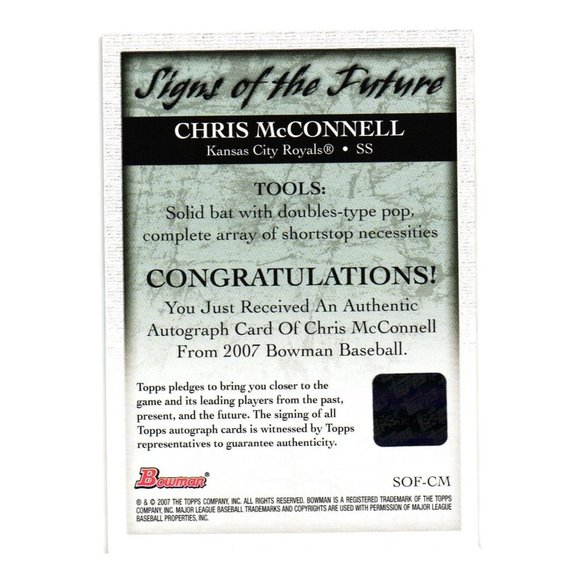 2007 Bowman Signs of the Future Chris McConnell #SOF-CM Auto Kansas City Royals - Picture 2 of 2